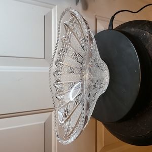 Beautiful Antique Wheel Cut Glass Ornate Oval Crystal Bowl 12.5"